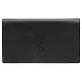 Clutch Belle De Jour en piel de becerro con monograma grande negro Saint Laurent