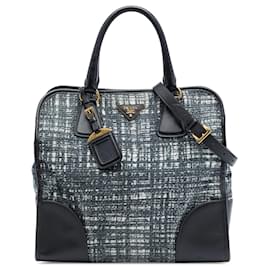 Borsa Tote di lusso in tweed con finiture in Saffiano nero Prada