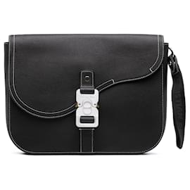 Clutch Saddle in pelle di vitello a grana media Black Dior con patta