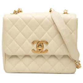 Bolso bandolera Chanel XL CC acolchado Caviar beige de solapa cuadrada
