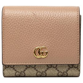 Beigefarbener Gucci Bicolor GG Marmont Kalbsleder und GG Supreme Geldbeutel Kleine Geldbörsen
