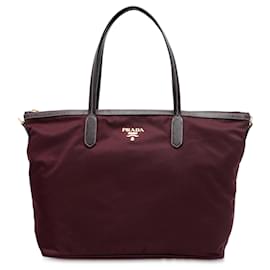 Borsa Satchel Tessuto con bordi in Saffiano rosso Prada
