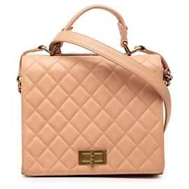 Chanel Large Quilted Goatskin Reissue 2.55 Rita Top Handle Flap Satchel Beige