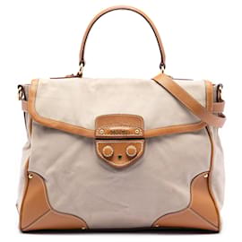 Borsa satchel in canapa con bordatura in cinghiale beige Prada