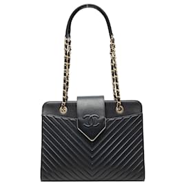 Tote Blue Chanel Chevron Calfskin Collar and Tie