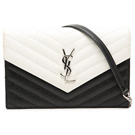 Borsa a tracolla portafoglio bustina Saint Laurent Bicolor Grain De Poudre Cassandre nera