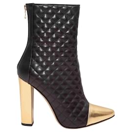 Botines de punta redondeada acolchados negro y oro Balmain Talla 39