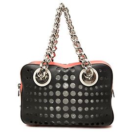 Borsa a mano con catena City Fori in pelle traforata nera Prada