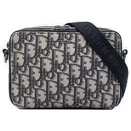 Pochette con zip in tela Dior Oblique blu con tracolla crossbody