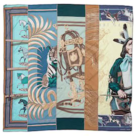 Sciarpa in seta stampata Hermes Carre En Carres Motif Blu e Multicolore - Hermès