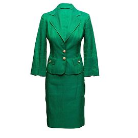 Traje de falda de mezcla de seda y lana verde esmeralda Dolce & Gabbana Talla IT 40
