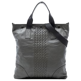 Borsa Tote Convertible e Satchel in Nappa Grigia con rifiniture Intrecciato Bottega Veneta