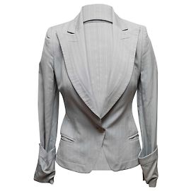 Completo con gonna in misto lana e seta a righe grigio Alexander McQueen Taglia US XS/S