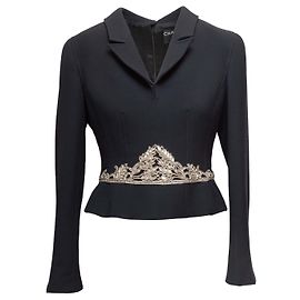 Blazer de lana negro vintage con adornos Chanel Talla FR 42