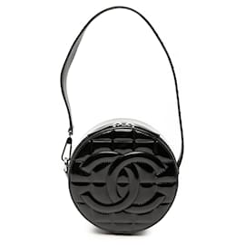 Borsa a tracolla rotonda Chanel CC Choco Bar in vernice nera