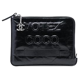 Clutch Votez Coco in pelle di vitello invecchiata nera Chanel
