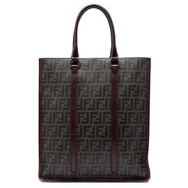 Tote verticale in tela rivestita Zucca marrone Fendi