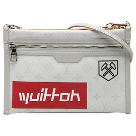 Borsa a tracolla grigia Louis Vuitton Monogram Antartica Double Flat Messenger Crossbody Bag