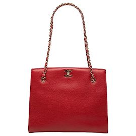 Tote Chanel CC Caviar Turn Lock Chain Rosso