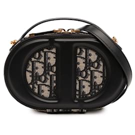 Borsa a tracolla CD Oval in pelle nera e tela Oblique Dior