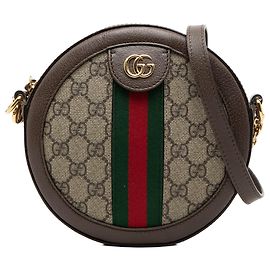Borsa a tracolla rotonda Gucci Mini GG Supreme Web Ophidia beige