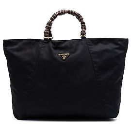 Tote Tessuto preto com alça de contas Prada