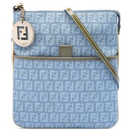 Borsa a tracolla Blue Fendi Zucchino Coated Canvas Forever