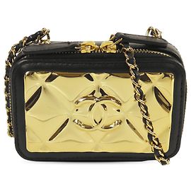 Borsa a tracolla Chanel Extra Mini CC trapuntata con placca dorata nera