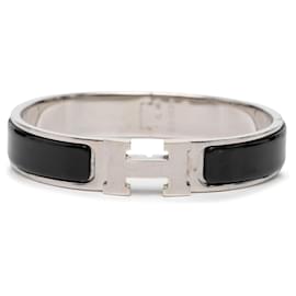 Pulseira Hermès Clic H estreita em esmalte preto PM