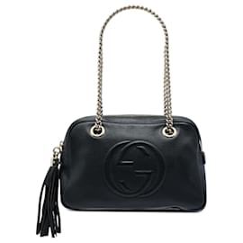 Borsa a tracolla Gucci Soho in pelle nera con catena e zip