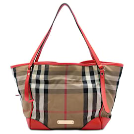 Tote Burberry Small House Check Canvas Bridle Canterbury marrone