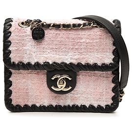 Borsa a tracolla Chanel Mini in pelle di vitello intrecciata e tweed trapuntato rosa My Own Frame Flap