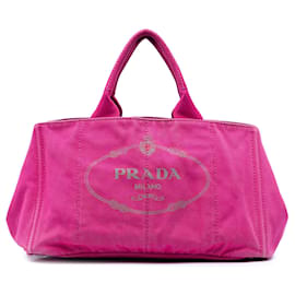 Borsa Tote e Satchel in tela Canapa rosa con logo Prada