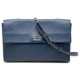 Borsa a tracolla in pelle Saffiano blu con doppia chiusura a vite Prada
