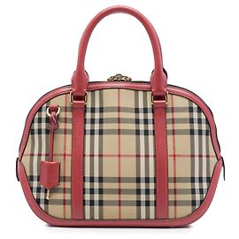 Borsa Bowling Orchard in nylon con motivo Haymarket Check rosa di Burberry Small