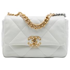 Borsa Chanel 19 in agnello bianco, misura Medium