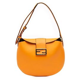 Petit sac hobo croissant en cuir orange Fendi