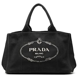 Borsa satchel in tela Canapa Prada nera con logo