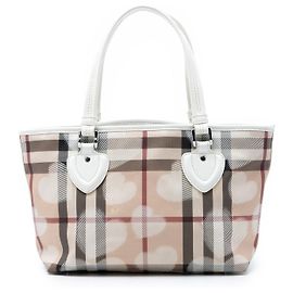 Tote in tela rivestita Burberry House Check beige con cuori
