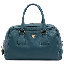 Borsa Bauletto Prada Vitello Daino blu