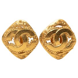 Gold Chanel CC Rhombus Clip-On-Ohrringe vergoldet