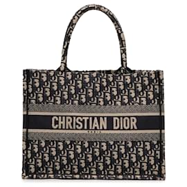 Book Tote in tela ricamata Dior Oblique blu, misura Medium