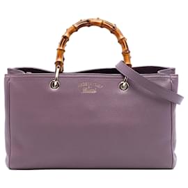 Borsa shopper Gucci Medium in pelle di vitello viola con manico in bambù