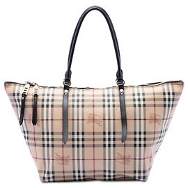 Tote Salisbury in tela rivestita con motivo Haymarket Check beige di medie dimensioni Burberry