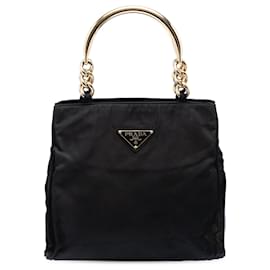 Borsa Prada Tessuto con manico in metallo nero