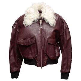 Kurze Lederjacke in Burgundy & White Khaite Größe US 6