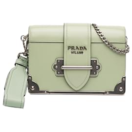 Borsa a tracolla Cahier in pelle di vitello morbida Spazzolato verde Prada