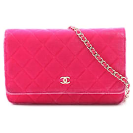 Borsa a tracolla portafoglio in velluto trapuntato Chanel CC rosa