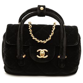 Borsa Chanel Mini Quilted Velvet Top Handle Flap Satchel nera