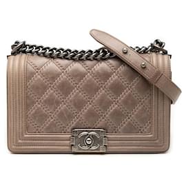 Borsa a tracolla Chanel Old Medium Aged Calfskin Double Stitch Boy Flap marrone